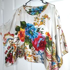 🦄Moa Moa Multicolor Floral Asymmetrical Kimono Top Size Large